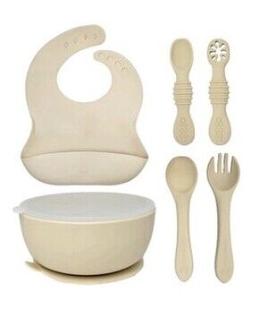 HippoBaby Cream Silicone Feeding set (Bowl/Bib Set - 6pc)